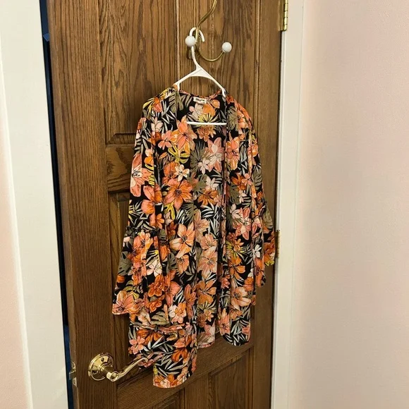 Billabong Floral Tropical Hawaiian Kimono Cardigan - Orange and Black Small - Picture 2 of 8